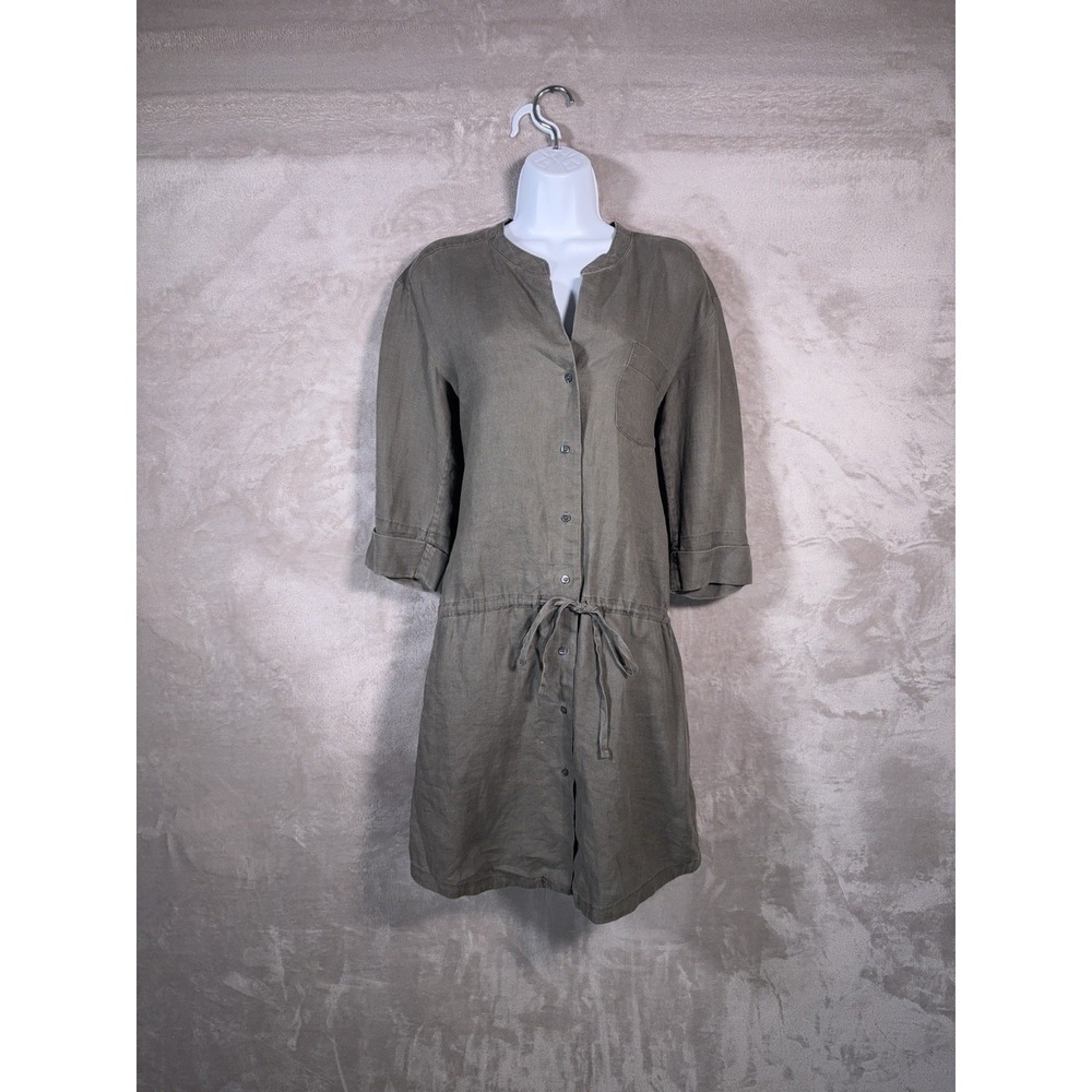 JAMES PERSE Shirt Dress Womens Size‎ 2 Brown Linen Button Front Tie Waist